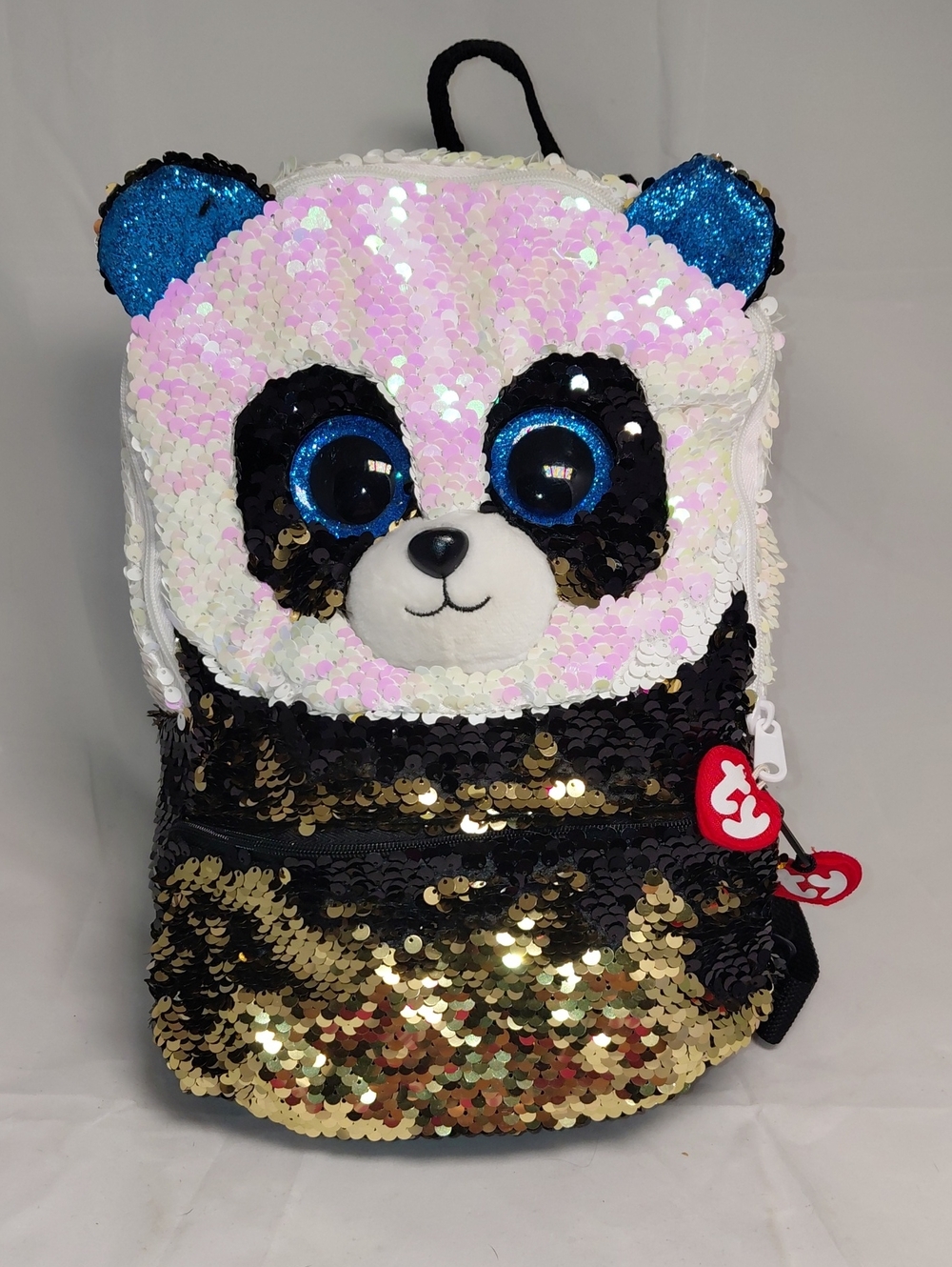 TY Fashion Flippy Sequin Backpack Bamboo The Panda Bear 10" Backpack